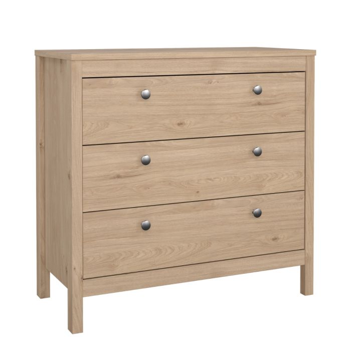 Rowan 80cm 3 Drawer Chest of Drawers - Jackson Hickory Oak - FurniComp