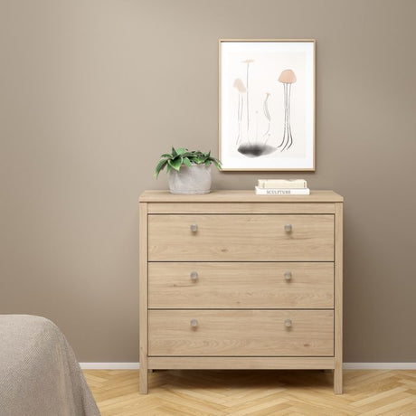 Rowan 80cm 3 Drawer Chest of Drawers - Jackson Hickory Oak - FurniComp