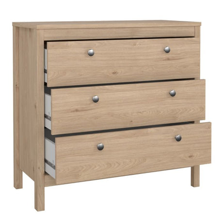 Rowan 80cm 3 Drawer Chest of Drawers - Jackson Hickory Oak - FurniComp