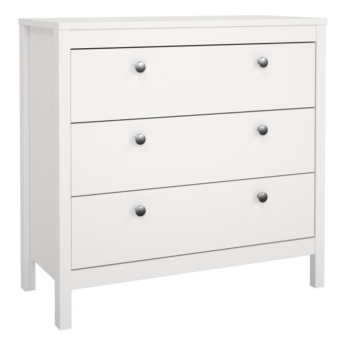 Rowan 80cm 3 Drawer Chest of Drawers - White - FurniComp