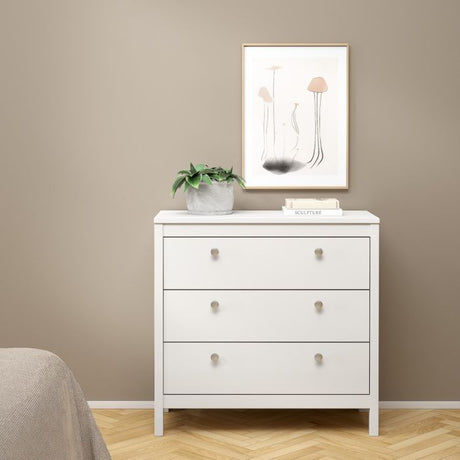 Rowan 80cm 3 Drawer Chest of Drawers - White - FurniComp