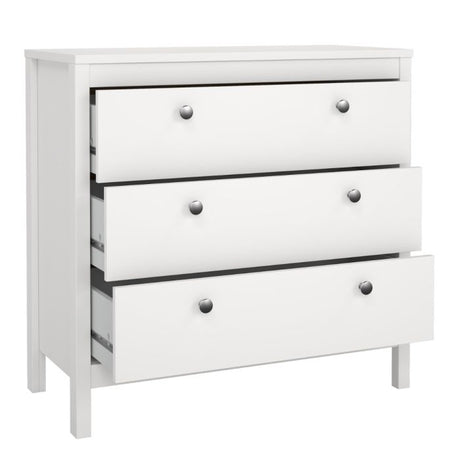 Rowan 80cm 3 Drawer Chest of Drawers - White - FurniComp