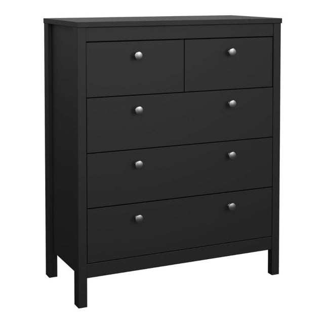 Rowan 80cm 5 Drawer Chest of Drawer-Black - FurniComp