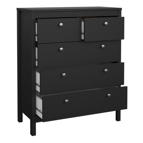 Rowan 80cm 5 Drawer Chest of Drawer-Black - FurniComp