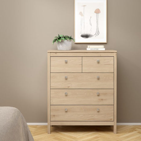 Rowan 80cm 5 Drawer Chest of Drawer-Jackson Hickory Oak - FurniComp