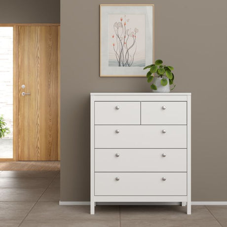 Rowan 80cm 5 Drawer Chest of Drawer-White - FurniComp