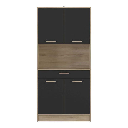 Rowan Tall Kitchen Pantry Cupboard with Microwave Shelf- Kronberg Oak & Black - FurniComp