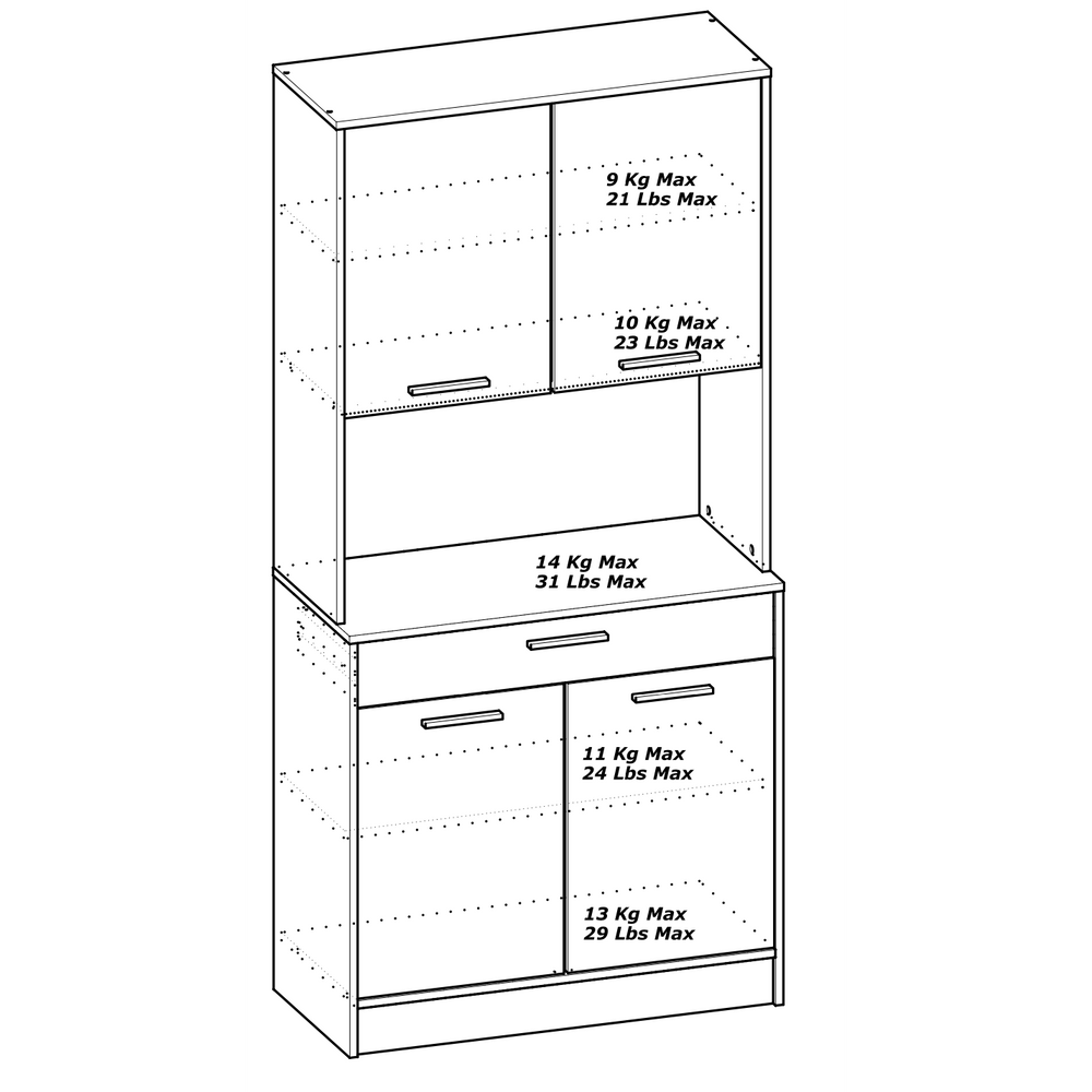 Rowan Tall Kitchen Pantry Cupboard with Microwave Shelf- Kronberg Oak & Black - FurniComp