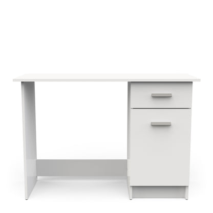 Ruben Small White Office Desk with Storage Drawer and Cupboard - FurniComp