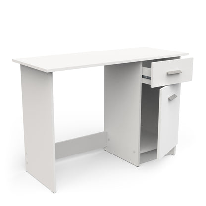 Ruben Small White Office Desk with Storage Drawer and Cupboard - FurniComp