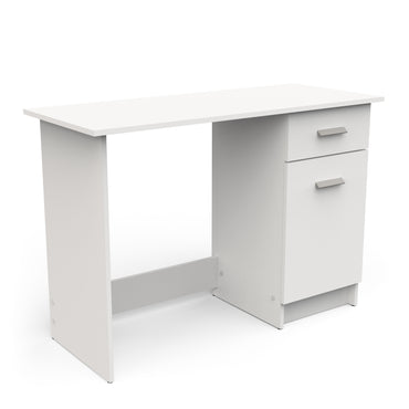 Ruben Small White Office Desk with Storage Drawer and Cupboard - FurniComp