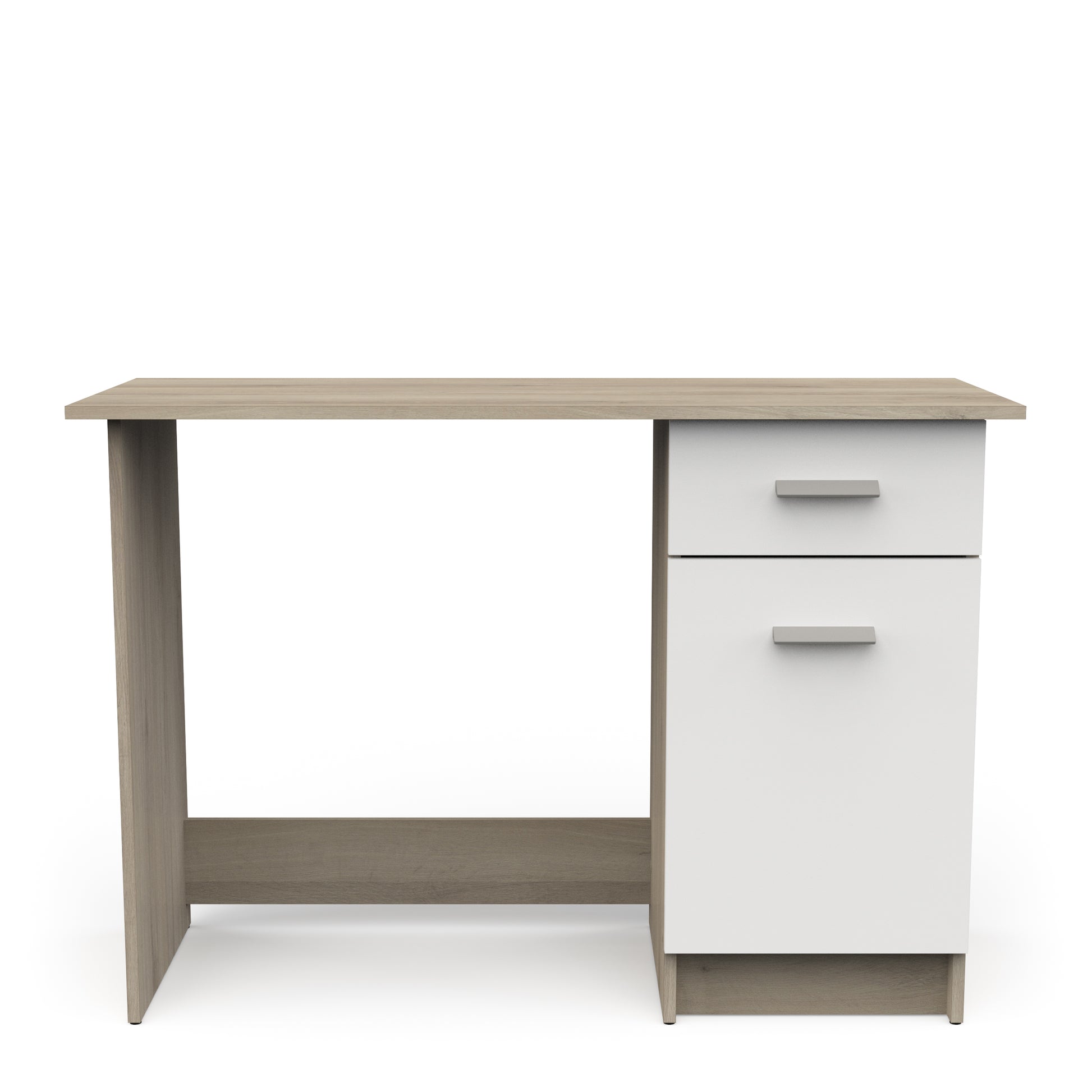 Ruben Small White and Oak Office Desk with Storage Drawer and Cupboard - FurniComp