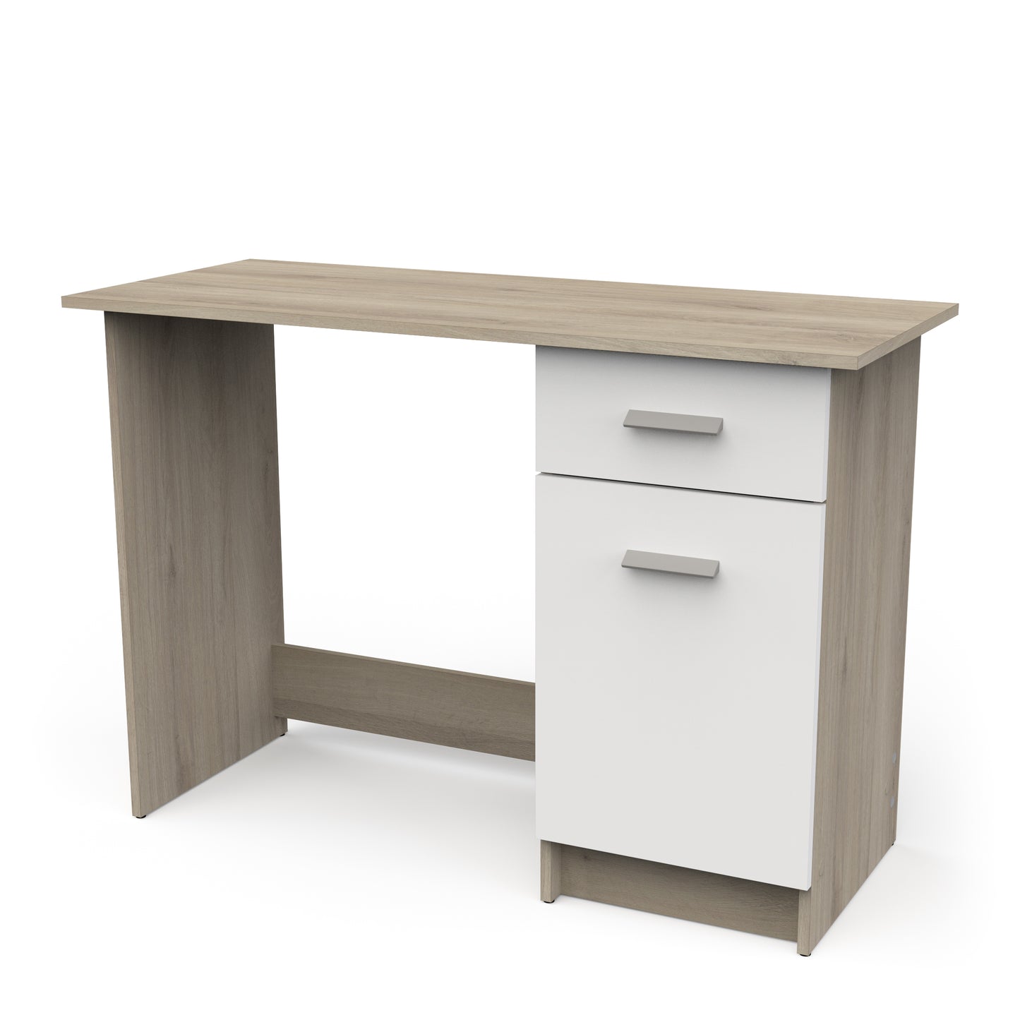 Ruben Small White and Oak Office Desk with Storage Drawer and Cupboard - FurniComp