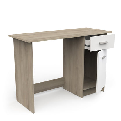 Ruben Small White and Oak Office Desk with Storage Drawer and Cupboard - FurniComp