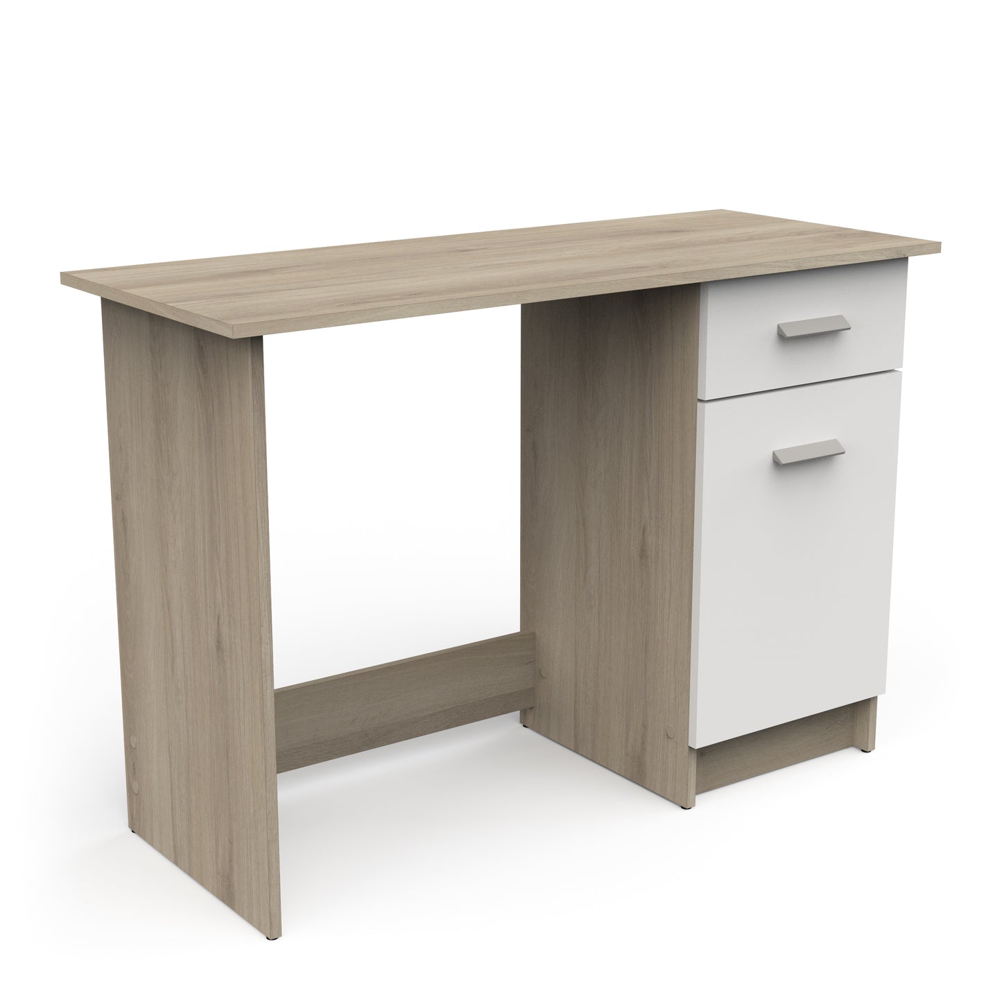 Ruben Small White and Oak Office Desk with Storage Drawer and Cupboard - FurniComp