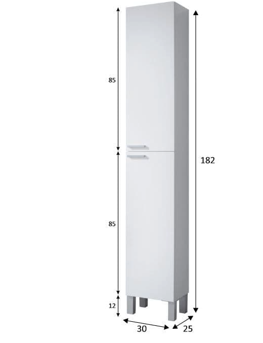 Alaska Tall Narrow White Gloss Bathroom Cupboard Storage Cabinet - FurniComp