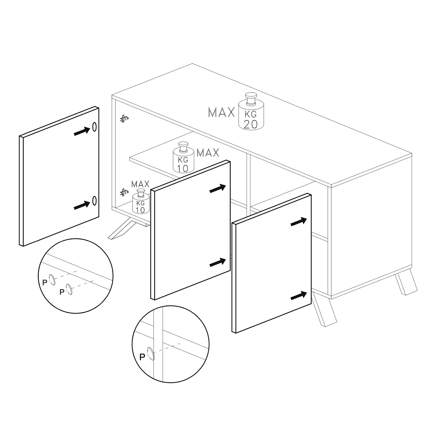 Ravenna 3 Door 156cm White Gloss Sideboard - FurniComp