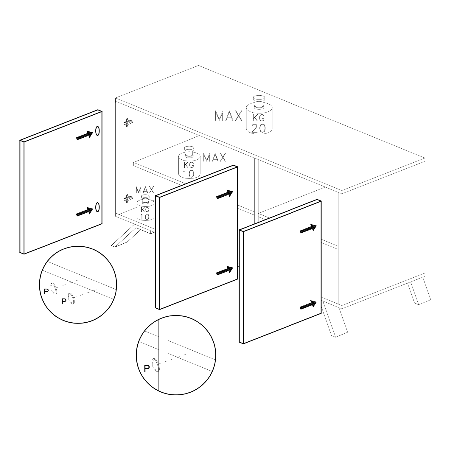 Ravenna 3 Door 156cm White Gloss Sideboard - FurniComp