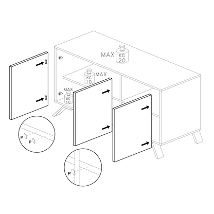 Ravenna 3 Door 156cm White Gloss Sideboard - FurniComp