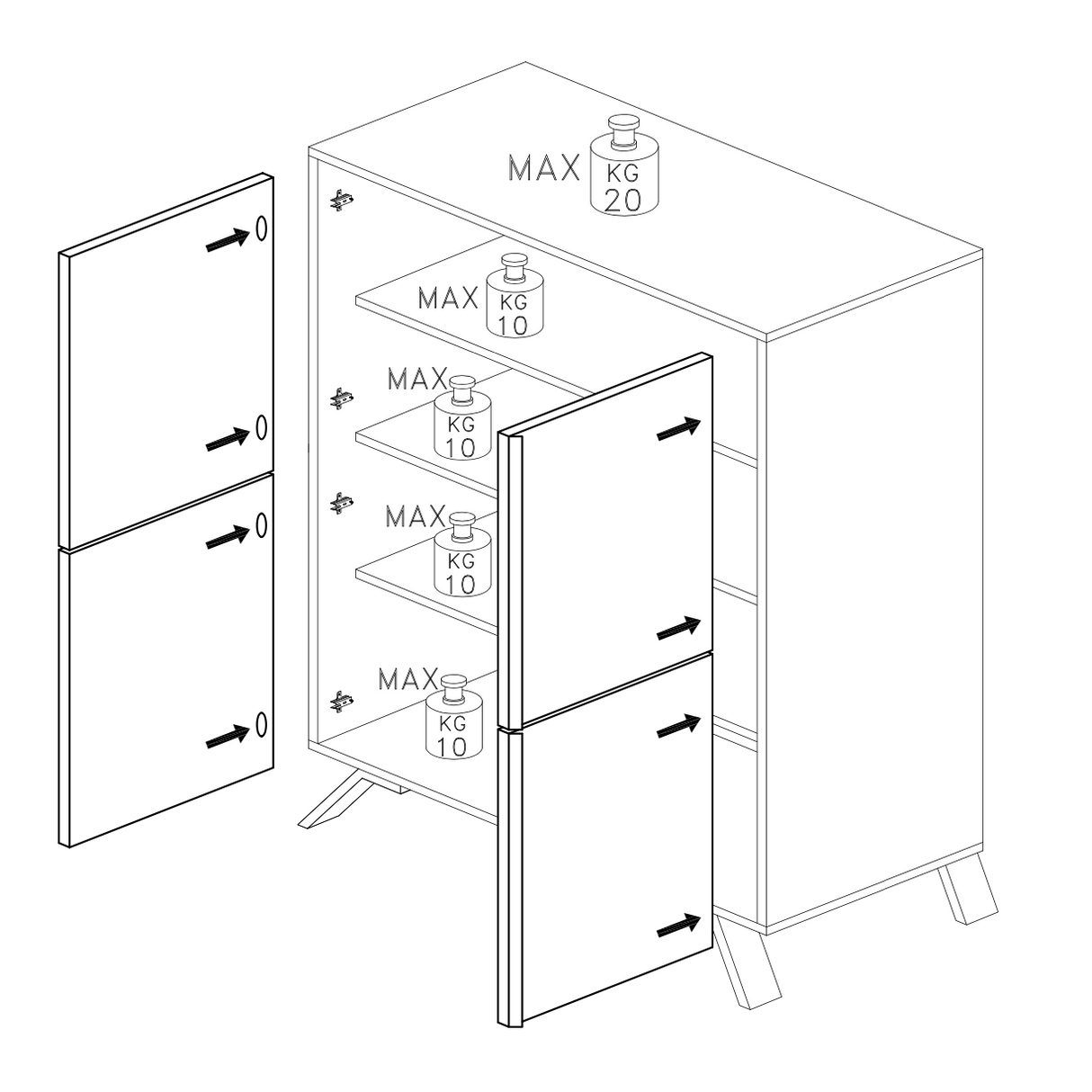 Ravenna 4 Door 104cm White Gloss Tall Sideboard/Highboard - FurniComp