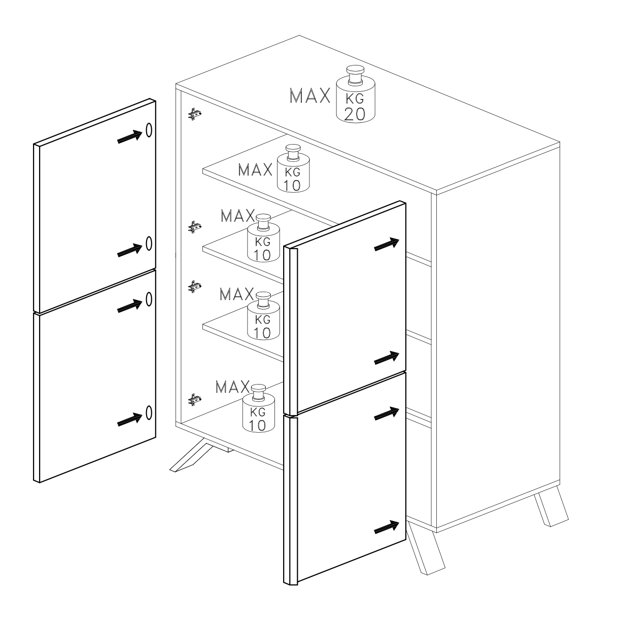 Ravenna 4 Door 104cm White Gloss Tall Sideboard/Highboard - FurniComp