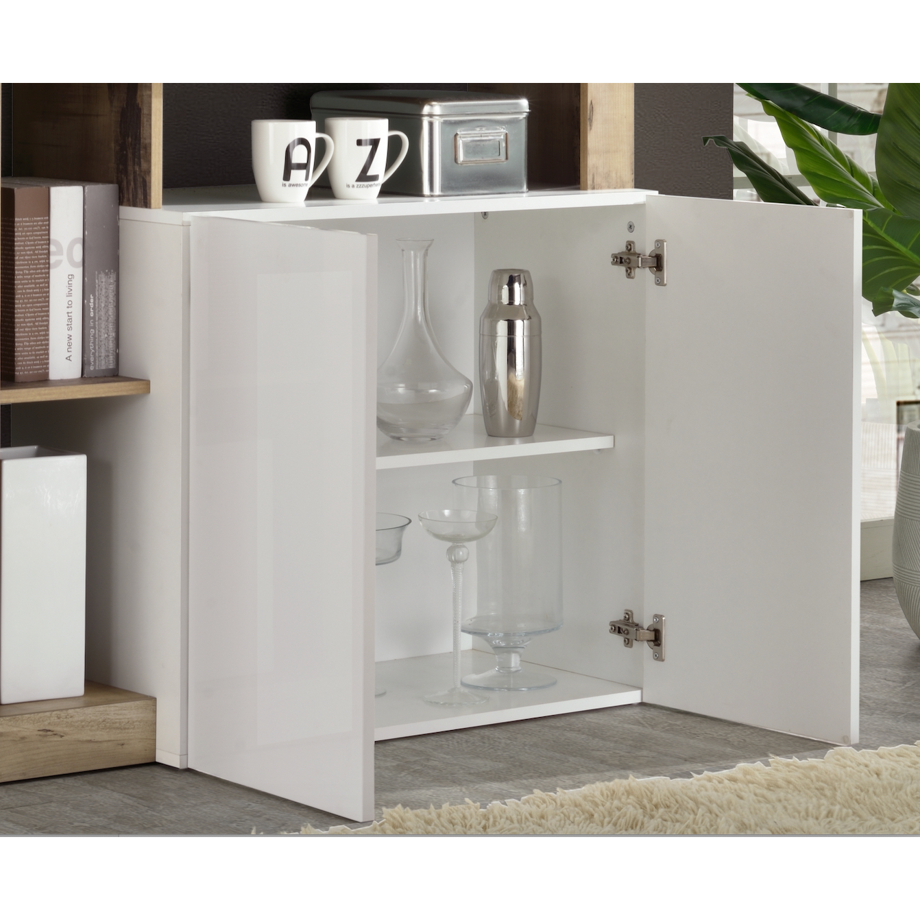 Lorenzo 2 Door White Gloss and Concrete Grey Sideboard - FurniComp