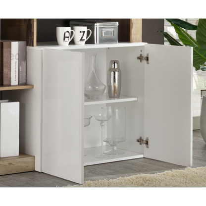 Lorenzo 2 Door White Gloss and Concrete Grey Sideboard - FurniComp