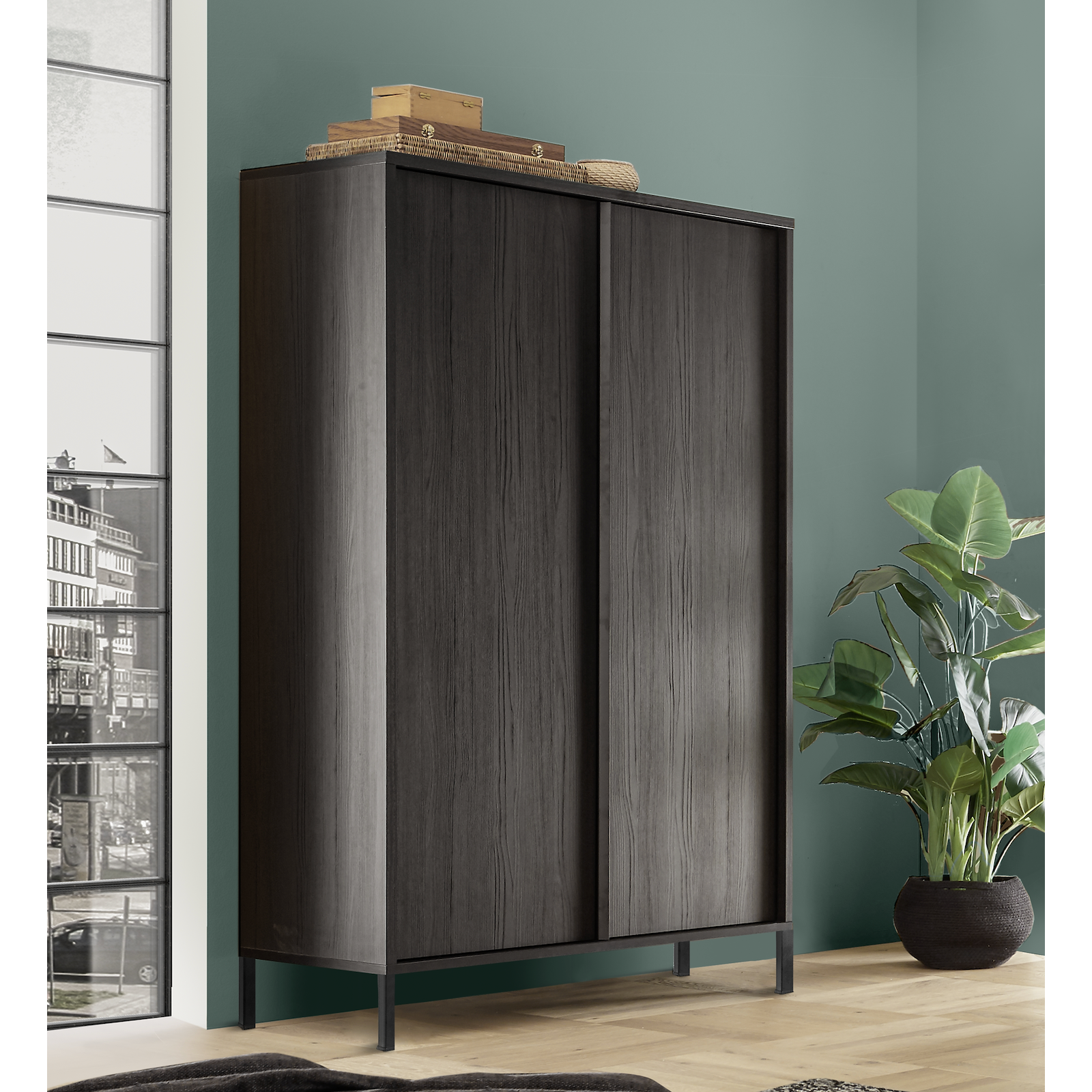 Verona 2 Door Black Oak Tall Sideboard/Highboard - FurniComp