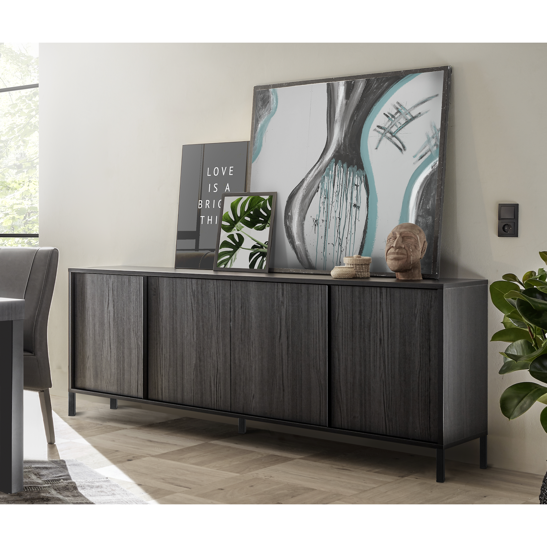 Verona 4 Door Black Oak 206cm Large Sideboard - FurniComp