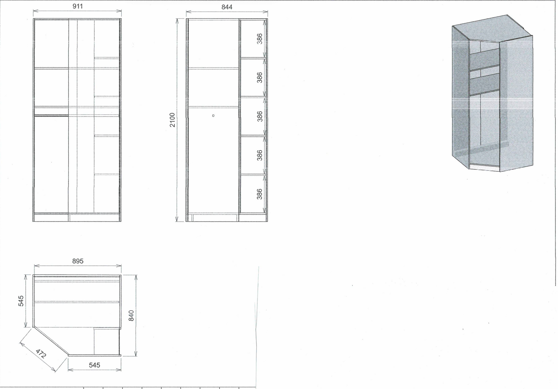 Denver 1 Door White Panelled Corner Wardrobe - FurniComp