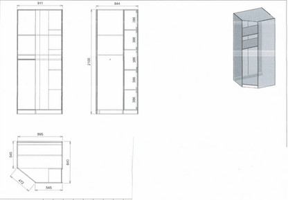 Denver 1 Door White Panelled Corner Wardrobe - FurniComp