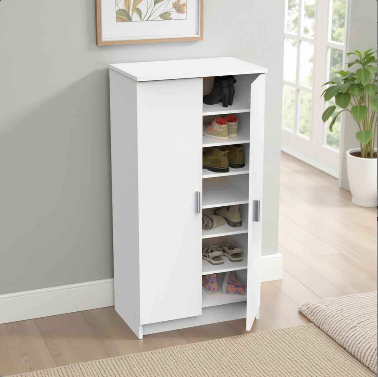 Milano White 21 Pair Shoe Storage Cabinet with Doors - FurniComp