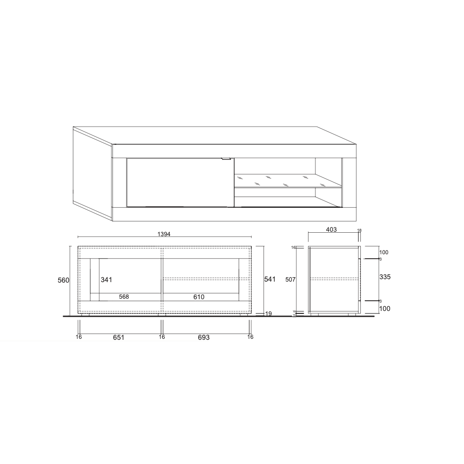 Selene 1 Door White Gloss and Pero Oak TV Stand - FurniComp