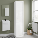 Selene 1 Door White Gloss Tall Bathroom Storage Cupboard - FurniComp