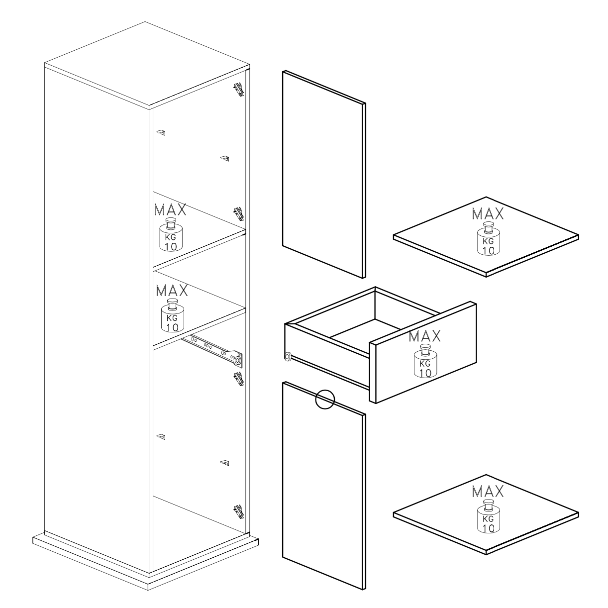 Selene 2 Door 1 Drawer Tall White Gloss Free-Standing Rotating Bathroom Cabinet - FurniComp