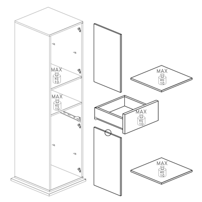 Selene 2 Door 1 Drawer Tall White Gloss Free-Standing Rotating Bathroom Cabinet - FurniComp