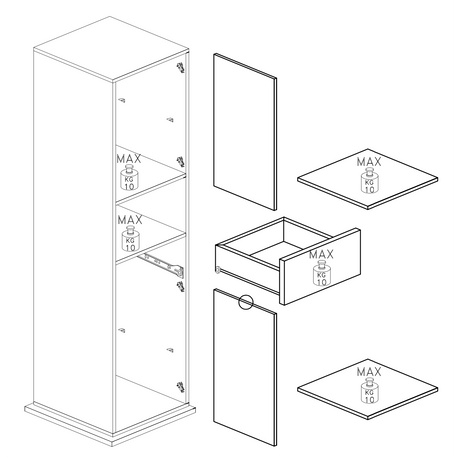 Selene 2 Door 1 Drawer Tall White Gloss Free-Standing Rotating Bathroom Cabinet - FurniComp