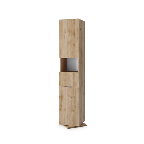 Selene 2 Door 1 Drawer Tall Cadiz Oak Free-Standing Rotating Bathroom Cabinet - FurniComp