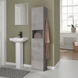 Selene 2 Door 1 Drawer Tall Concrete Grey Free-Standing Rotating Bathroom Cabinet - FurniComp