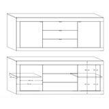 Selene 2 Door 3 Drawer White Gloss and Pero Oak Sideboard - FurniComp