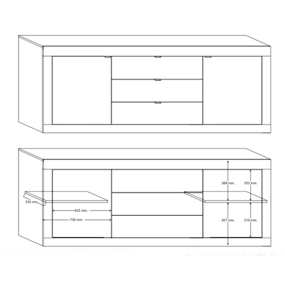 Selene 2 Door 3 Drawer White Gloss and Pero Oak Sideboard - FurniComp