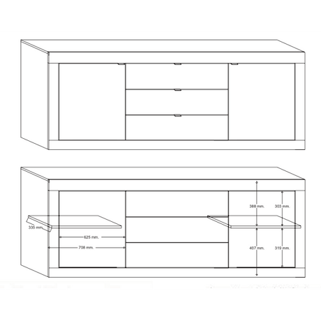 Selene 2 Door 3 Drawer White Gloss and Pero Oak Sideboard - FurniComp