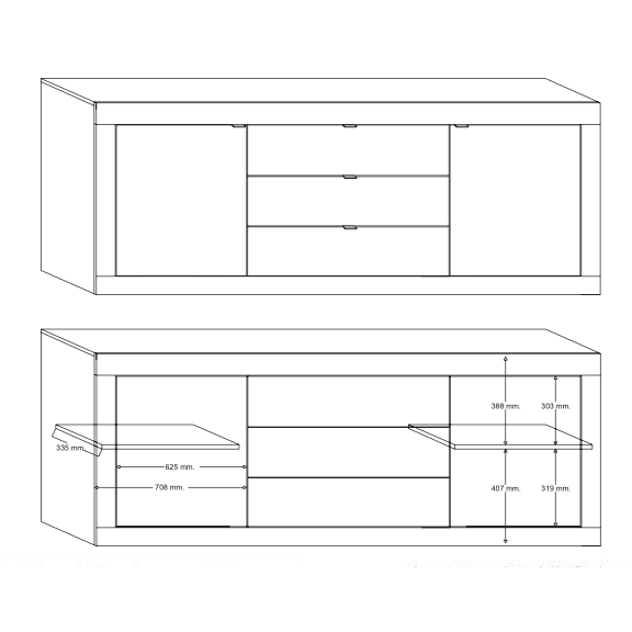 Selene 2 Door 3 Drawer White Gloss and Pero Oak Sideboard - FurniComp