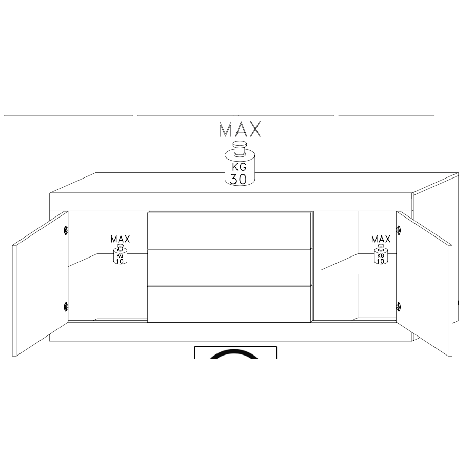 Selene 2 Door 3 Drawer White Gloss and Pero Oak Sideboard - FurniComp