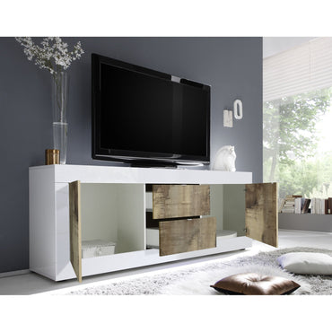 Selene Large 2 Door 2 Drawer White Gloss and Pero Oak TV Stand - FurniComp