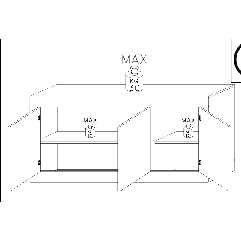 Selene 3 Door White Gloss and Pero Oak Sideboard - FurniComp