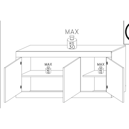 Selene 3 Door White Gloss and Pero Oak Sideboard - FurniComp