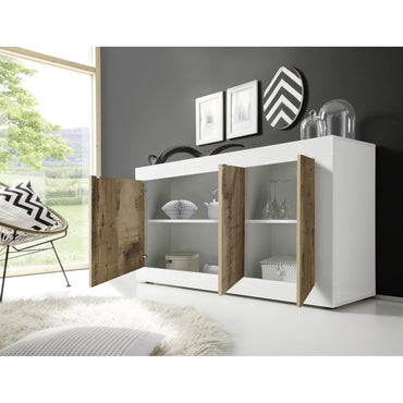 Selene 3 Door White Gloss and Pero Oak Sideboard - FurniComp