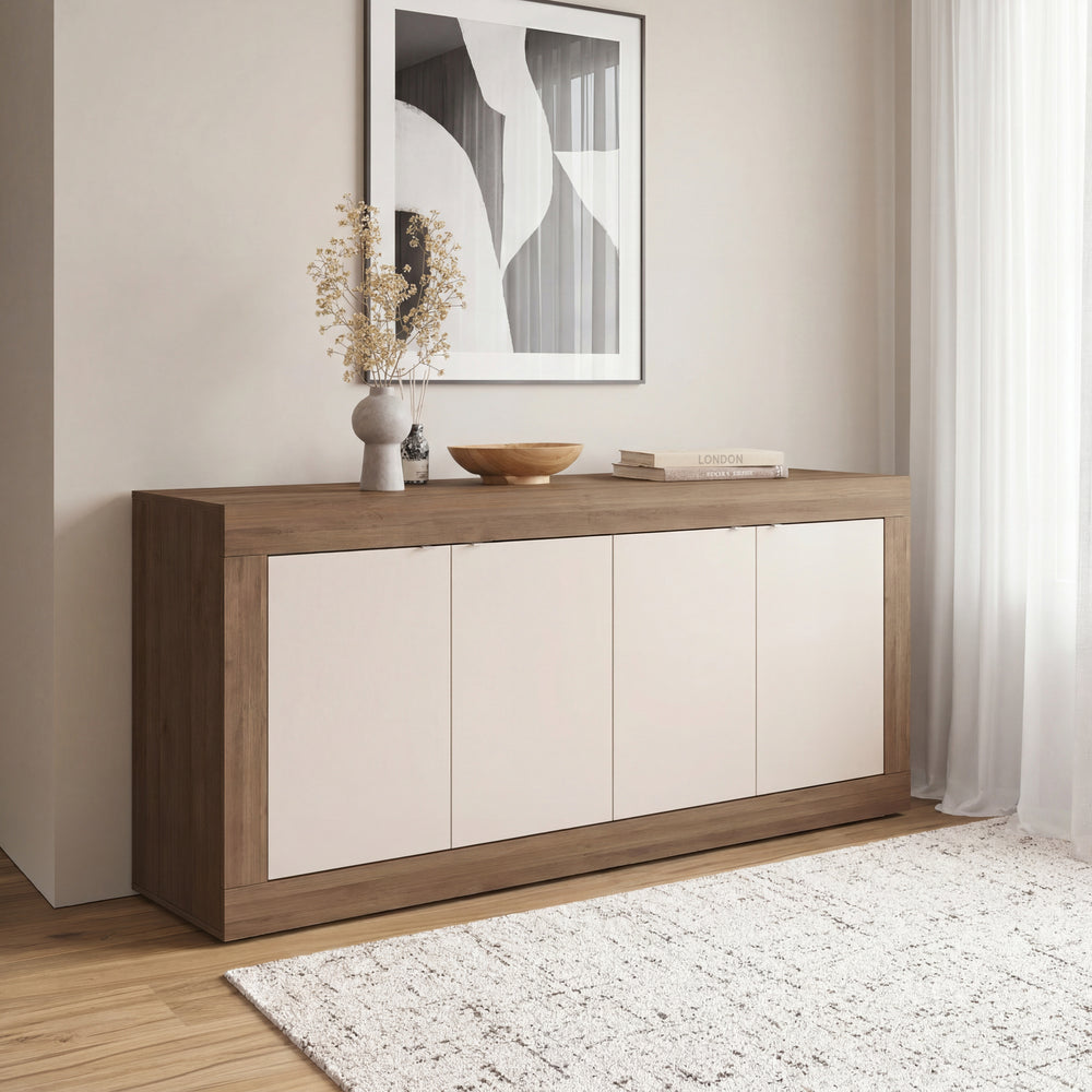 Selene 4 Door Cashmere & Mercure Oak Sideboard - FurniComp