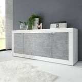 Selene 4 Door White Gloss and Concrete Grey Sideboard - FurniComp
